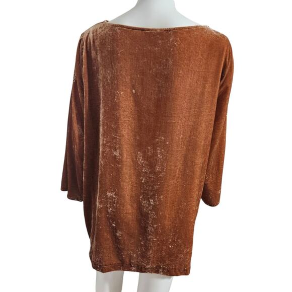 J. Jill Embroidered Velvet Top with Bell Sleeves Brown Bohemian Paisley Scroll L - Picture 9 of 10